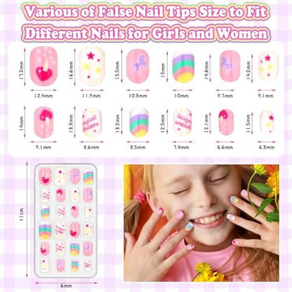 144 Pcs Press on Nails for Kids - Cute Fake Nails with Glue Kit, Jelly Adhesive & Acrylic Tips, Gift Set for Girls 8-12 Avelisse