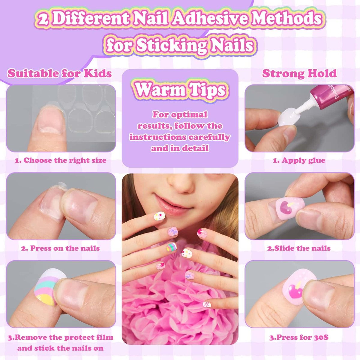144 Pcs Press on Nails for Kids - Cute Fake Nails with Glue Kit, Jelly Adhesive & Acrylic Tips, Gift Set for Girls 8-12 Avelisse