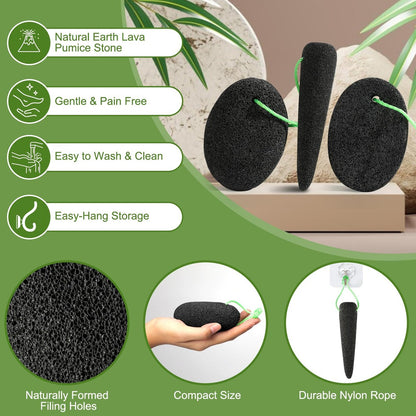 KuuCare Natural Pumice Stone for Feet, 3 Pack - Earth Lava Foot Callus Remover & Pedicure Exfoliator for Heels, Soles, and Toe Gaps - Foot Scrubber for Dry & Dead Skin Avelisse