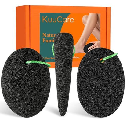 KuuCare Natural Pumice Stone for Feet, 3 Pack - Earth Lava Foot Callus Remover & Pedicure Exfoliator for Heels, Soles, and Toe Gaps - Foot Scrubber for Dry & Dead Skin Avelisse