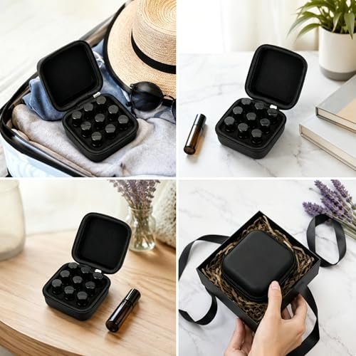 SHIDOW Essential Oils Holder EVA Travel Storage Organizer for 9 x 5ml Bottles, with Labels, Straw and Bottle Opener - Black - görsel 10