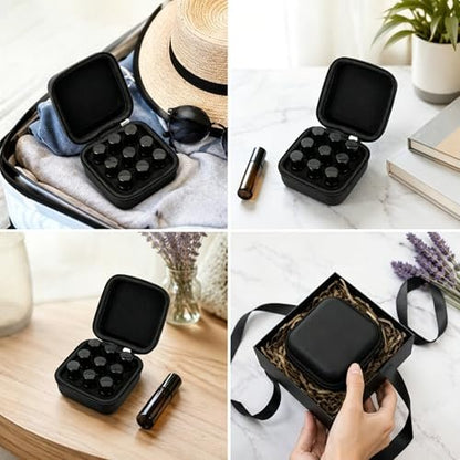 SHIDOW Essential Oils Holder EVA Travel Storage Organizer for 9 x 5ml Bottles, with Labels, Straw and Bottle Opener - Black