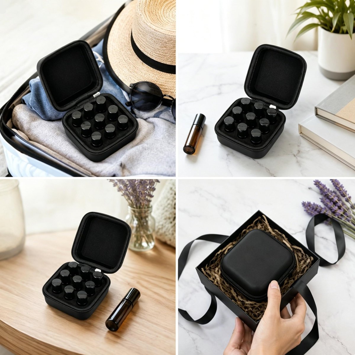 SHIDOW Essential Oils Holder EVA Travel Storage Organizer for 9 x 5ml Bottles, with Labels, Straw and Bottle Opener - Black - görsel 9