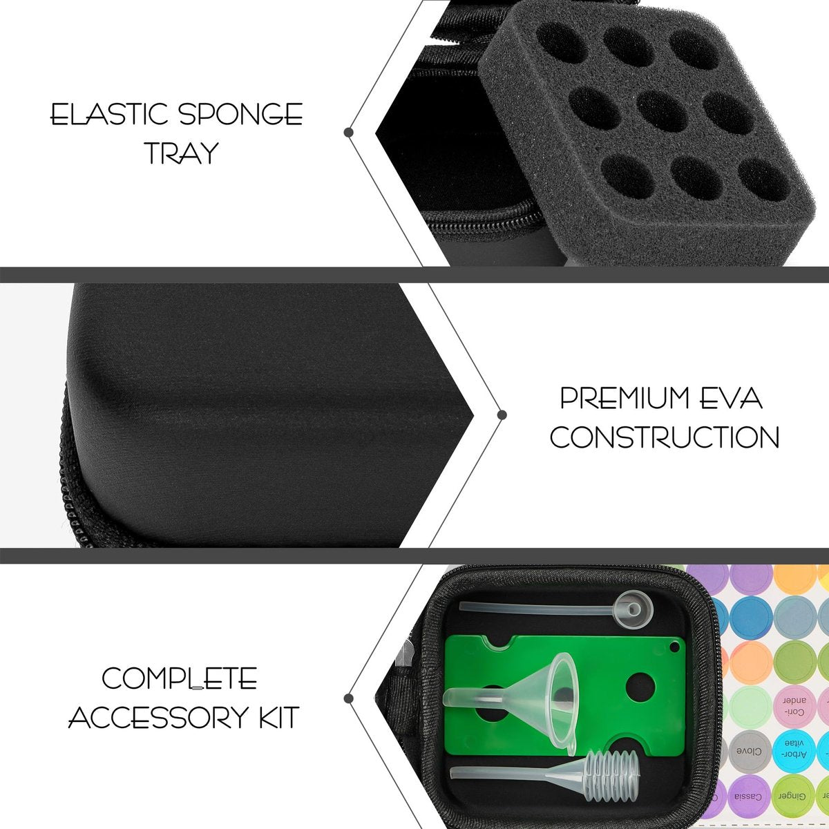 SHIDOW Essential Oils Holder EVA Travel Storage Organizer for 9 x 5ml Bottles, with Labels, Straw and Bottle Opener - Black - görsel 5