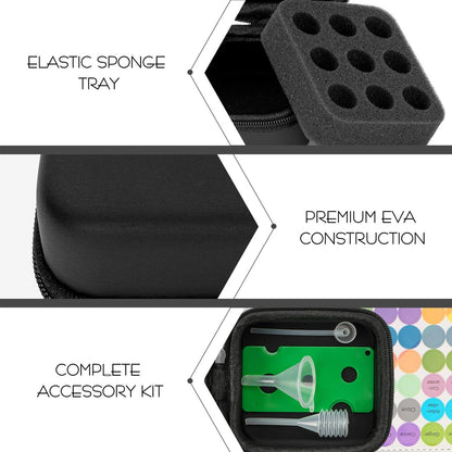 SHIDOW Essential Oils Holder EVA Travel Storage Organizer for 9 x 5ml Bottles, with Labels, Straw and Bottle Opener - Black