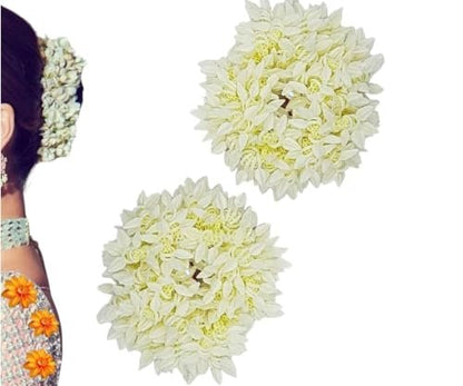 Charming BharatCrafts Mogra White Gajra Hair Accessories - Pack of 2 Fabric Hair Scrunchies for Women