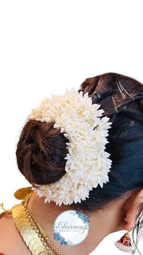 Charming BharatCrafts Mogra White Gajra Hair Accessories - Pack of 2 Fabric Hair Scrunchies for Women