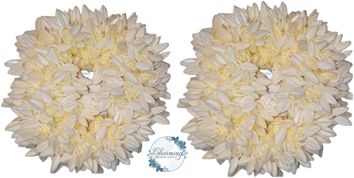 Charming BharatCrafts Mogra White Gajra Hair Accessories - Pack of 2 Fabric Hair Scrunchies for Women - görsel 5