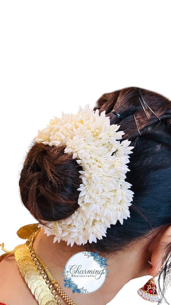 Charming BharatCrafts Mogra White Gajra Hair Accessories - Pack of 2 Fabric Hair Scrunchies for Women - görsel 7