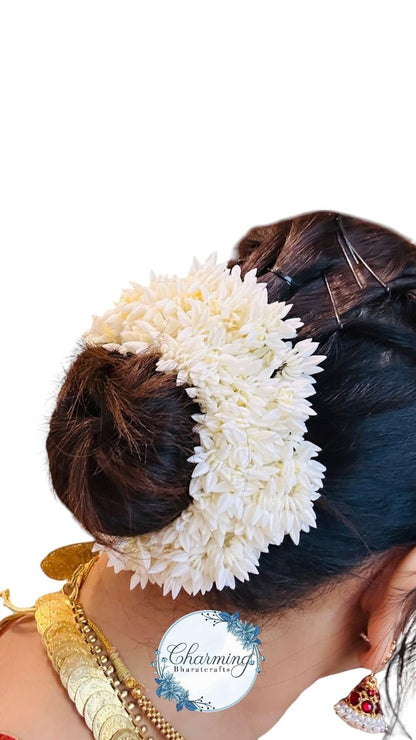 Charming BharatCrafts Mogra White Gajra Hair Accessories - Pack of 2 Fabric Hair Scrunchies for Women