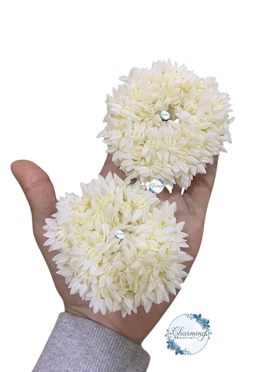 Charming BharatCrafts Mogra White Gajra Hair Accessories - Pack of 2 Fabric Hair Scrunchies for Women - görsel 3