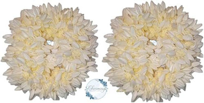 Charming BharatCrafts Mogra White Gajra Hair Accessories - Pack of 2 Fabric Hair Scrunchies for Women