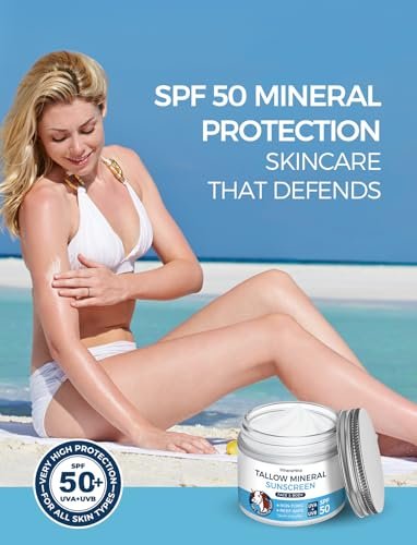 Stilip Organic Beef Tallow Sunscreen SPF 50 - Non-Toxic Zinc Oxide Mineral Sunblock, 2-in-1 Moisturizer & Sunscreen, Reef Safe, Chemical-Free, Lightweight for Sensitive Skin (2.12 oz) Avelisse
