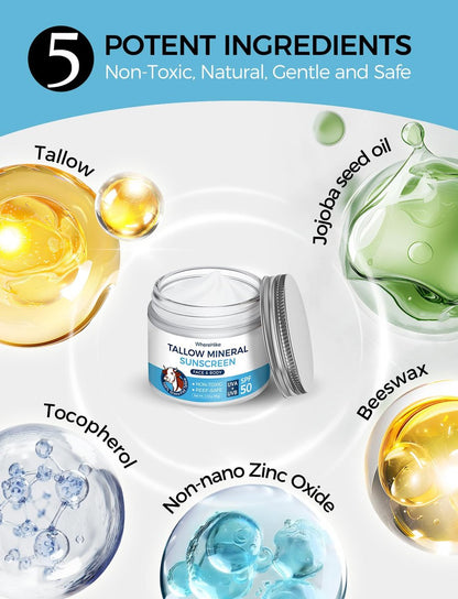 Stilip Organic Beef Tallow Sunscreen SPF 50 - Non-Toxic Zinc Oxide Mineral Sunblock, 2-in-1 Moisturizer & Sunscreen, Reef Safe, Chemical-Free, Lightweight for Sensitive Skin (2.12 oz) Avelisse