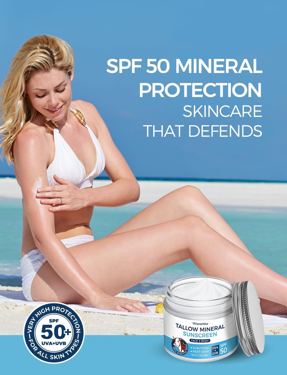 Stilip Organic Beef Tallow Sunscreen SPF 50 - Non-Toxic Zinc Oxide Mineral Sunblock, 2-in-1 Moisturizer & Sunscreen, Reef Safe, Chemical-Free, Lightweight for Sensitive Skin (2.12 oz) Avelisse