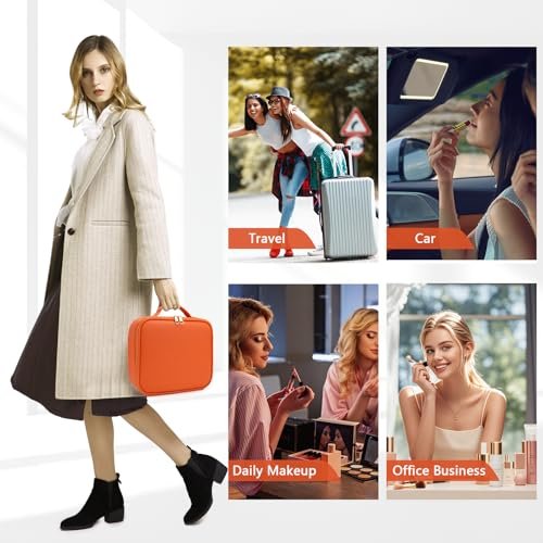 MORMID Large Vanity Makeup Bag with LED Mirror & 10x Magnifying Mirror - Orange, Adjustable Dividers, Portable Cosmetic Case for Women & Makeup Artists - görsel 12
