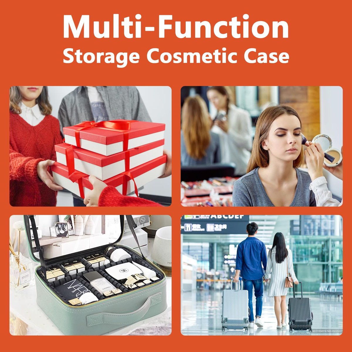 MORMID Large Vanity Makeup Bag with LED Mirror & 10x Magnifying Mirror - Orange, Adjustable Dividers, Portable Cosmetic Case for Women & Makeup Artists - görsel 9