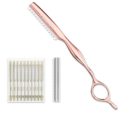 FEISIER Hair Razors for Cutting Hair - Professional Styling Texturizing Razor, Stainless Steel Thinning Razor Kit with 10 Replacement Blades, Premium Texture Cutting Razor for Salon and Home (Rose Gold) Avelisse