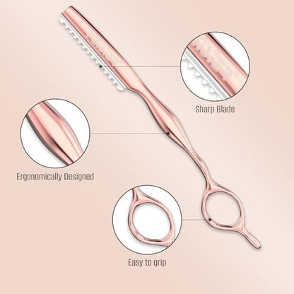 FEISIER Hair Razors for Cutting Hair - Professional Styling Texturizing Razor, Stainless Steel Thinning Razor Kit with 10 Replacement Blades, Premium Texture Cutting Razor for Salon and Home (Rose Gold) Avelisse