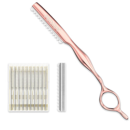 FEISIER Hair Razors for Cutting Hair - Professional Styling Texturizing Razor, Stainless Steel Thinning Razor Kit with 10 Replacement Blades, Premium Texture Cutting Razor for Salon and Home (Rose Gold) Avelisse