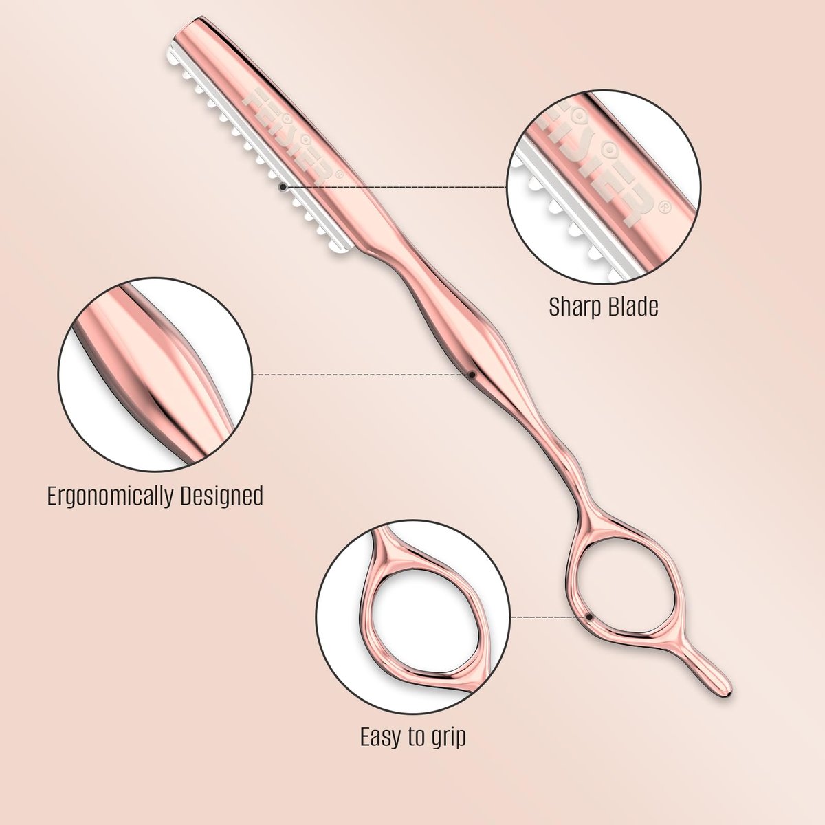 FEISIER Hair Razors for Cutting Hair - Professional Styling Texturizing Razor, Stainless Steel Thinning Razor Kit with 10 Replacement Blades, Premium Texture Cutting Razor for Salon and Home (Rose Gold) Avelisse