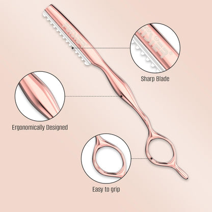 FEISIER Hair Razors for Cutting Hair - Professional Styling Texturizing Razor, Stainless Steel Thinning Razor Kit with 10 Replacement Blades, Premium Texture Cutting Razor for Salon and Home (Rose Gold) Avelisse