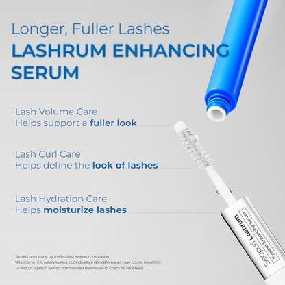 Seapuri Lashrum Eyelash Enhancing Serum – Caffeine, Peptide & Biotin for Longer, Fuller Lashes | Dual Brush for Precise & Full Application | Non-Irritating Daily Lash Growth Serum Avelisse