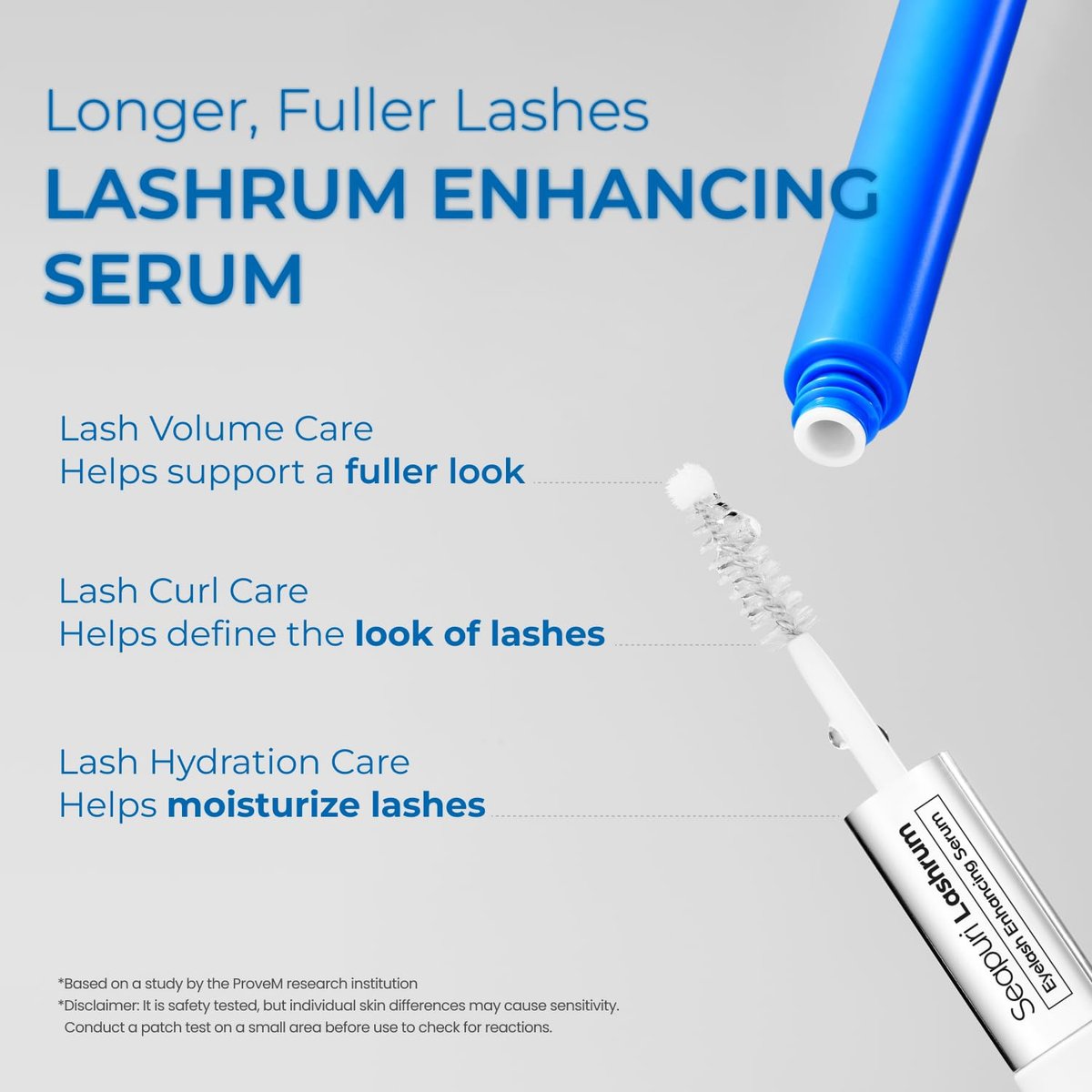 Seapuri Lashrum Eyelash Enhancing Serum – Caffeine, Peptide & Biotin for Longer, Fuller Lashes | Dual Brush for Precise & Full Application | Non-Irritating Daily Lash Growth Serum Avelisse