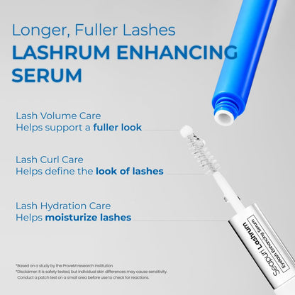 Seapuri Lashrum Eyelash Enhancing Serum – Caffeine, Peptide & Biotin for Longer, Fuller Lashes | Dual Brush for Precise & Full Application | Non-Irritating Daily Lash Growth Serum Avelisse