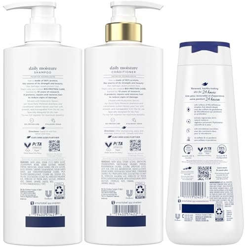 Dove Daily Moisture Shampoo & Conditioner Set with Deep Moisture Body Wash – Deep Hydration for Dry Hair and Skin, 3-Piece Set Avelisse