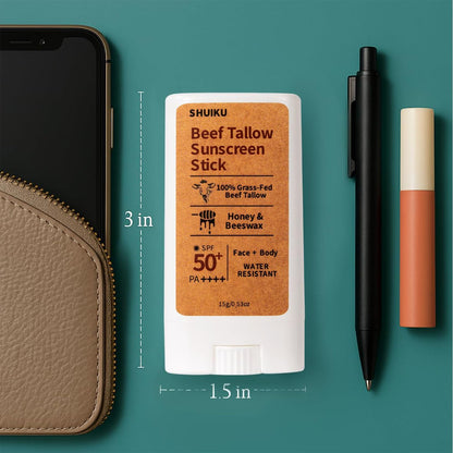 Beef Tallow Sunscreen Organic Stick SPF 50 – Non Nano Zinc Oxide Mineral Sunscreen with Honey & Beeswax for Face & Body, Water-Resistant Natural Sunblock, 0.53 oz