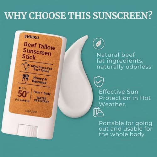 Beef Tallow Sunscreen Organic Stick SPF 50 – Non Nano Zinc Oxide Mineral Sunscreen with Honey & Beeswax for Face & Body, Water-Resistant Natural Sunblock, 0.53 oz - görsel 14