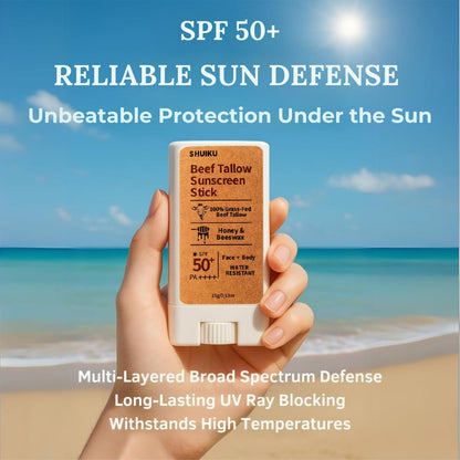 Beef Tallow Sunscreen Organic Stick SPF 50 – Non Nano Zinc Oxide Mineral Sunscreen with Honey & Beeswax for Face & Body, Water-Resistant Natural Sunblock, 0.53 oz