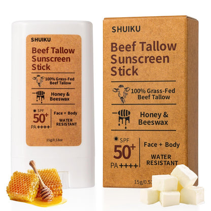 Beef Tallow Sunscreen Organic Stick SPF 50 – Non Nano Zinc Oxide Mineral Sunscreen with Honey & Beeswax for Face & Body, Water-Resistant Natural Sunblock, 0.53 oz