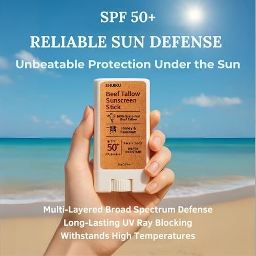 Beef Tallow Sunscreen Organic Stick SPF 50 – Non Nano Zinc Oxide Mineral Sunscreen with Honey & Beeswax for Face & Body, Water-Resistant Natural Sunblock, 0.53 oz - görsel 6