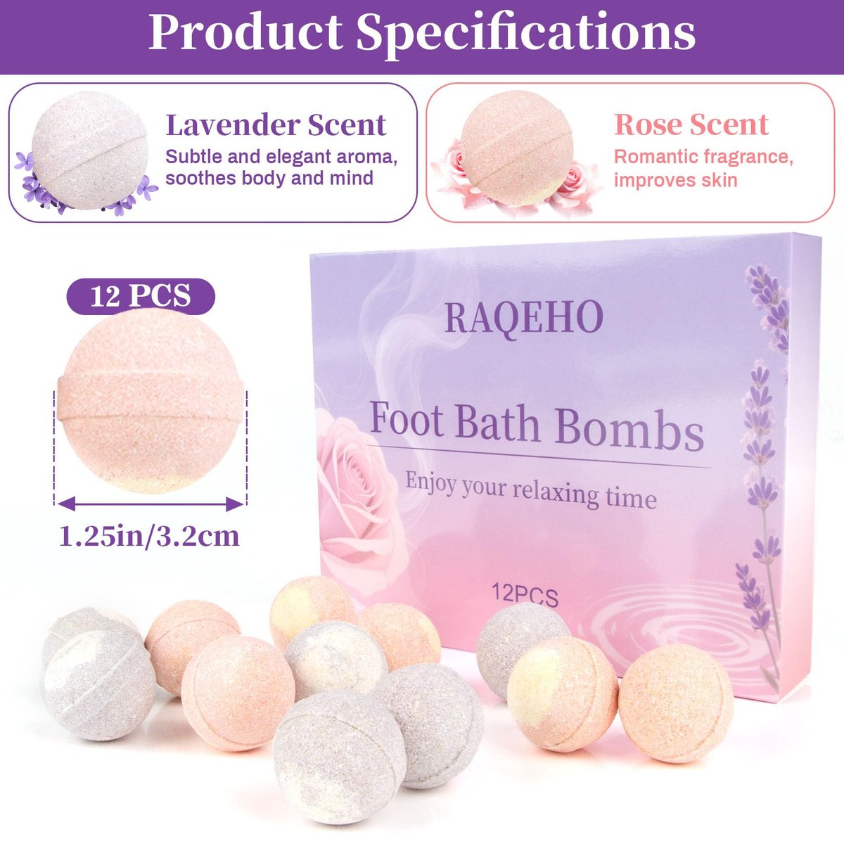 RAQEHO 12PCS Foot Bath Bombs – Rose Lavender Aromatherapy Foot Soak with Sea Salt for Dry Cracked Feet, Exfoliator & Odor Control, Home Spa Pedicure Essentials - görsel 3