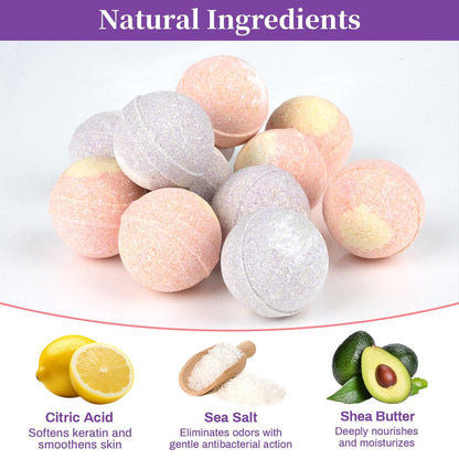 RAQEHO 12PCS Foot Bath Bombs – Rose Lavender Aromatherapy Foot Soak with Sea Salt for Dry Cracked Feet, Exfoliator & Odor Control, Home Spa Pedicure Essentials