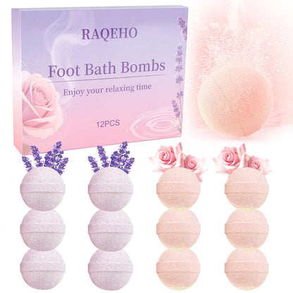RAQEHO 12PCS Foot Bath Bombs – Rose Lavender Aromatherapy Foot Soak with Sea Salt for Dry Cracked Feet, Exfoliator & Odor Control, Home Spa Pedicure Essentials
