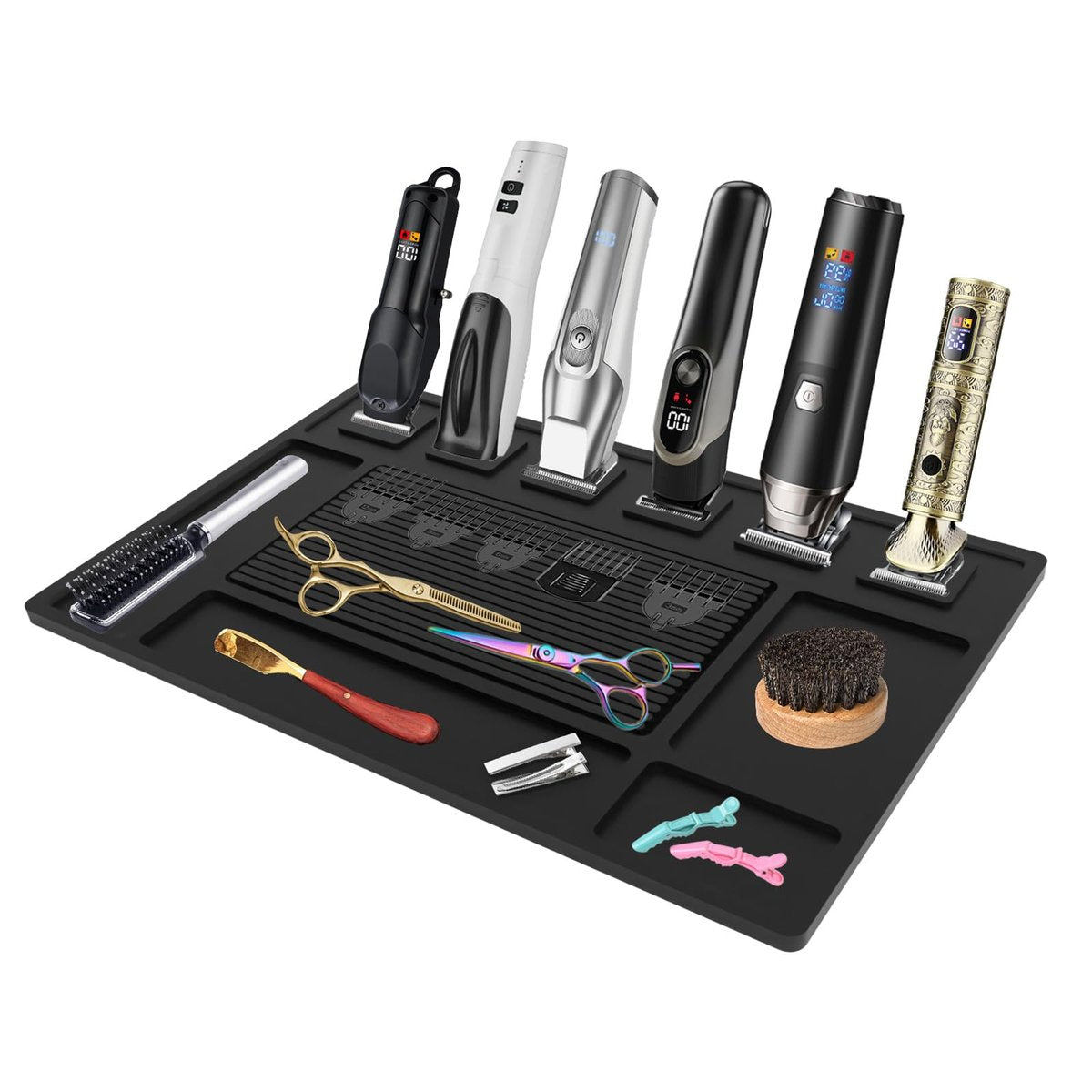 Magnetic Barber Mat for Clippers with 6 Magnets - Barber Station Organizer Tool Mat for Grooming Table Tray Avelisse
