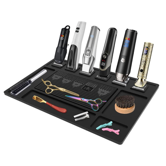 Magnetic Barber Mat for Clippers with 6 Magnets - Barber Station Organizer Tool Mat for Grooming Table Tray Avelisse