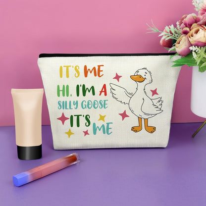 Sazuwu Silly Goose Makeup Bag – Funny Cosmetic Case for Goose Lovers, Canvas Toiletry Travel Pouch