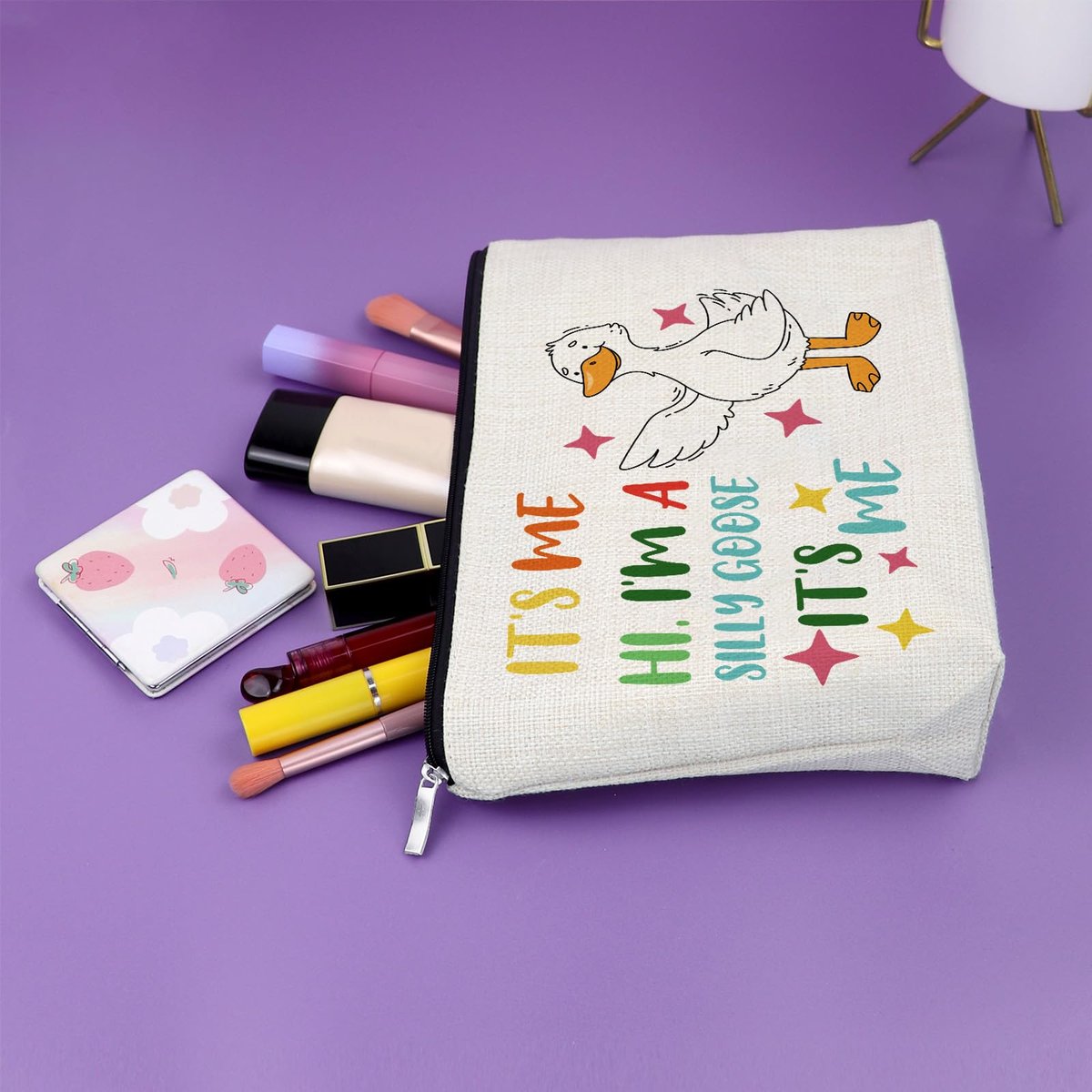 Sazuwu Silly Goose Makeup Bag – Funny Cosmetic Case for Goose Lovers, Canvas Toiletry Travel Pouch - görsel 9