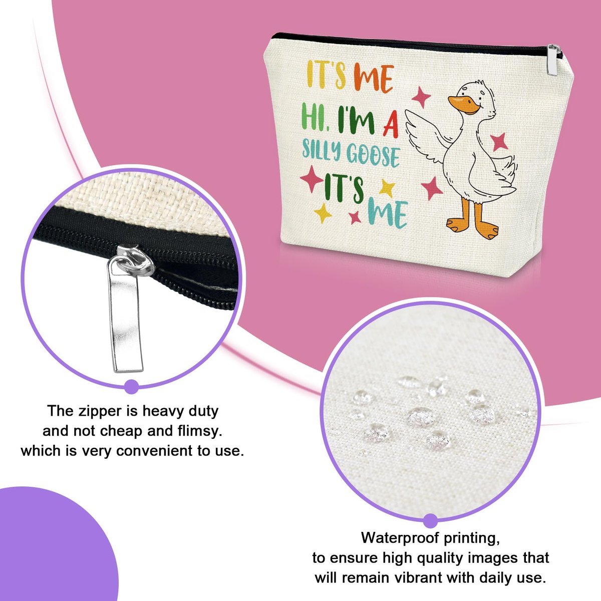 Sazuwu Silly Goose Makeup Bag – Funny Cosmetic Case for Goose Lovers, Canvas Toiletry Travel Pouch - görsel 5