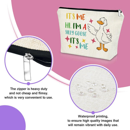 Sazuwu Silly Goose Makeup Bag – Funny Cosmetic Case for Goose Lovers, Canvas Toiletry Travel Pouch