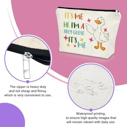 Sazuwu Silly Goose Makeup Bag – Funny Cosmetic Case for Goose Lovers, Canvas Toiletry Travel Pouch