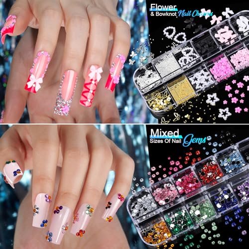 Teenitor Nail Charms and Nail Stickers Kit: 8 Boxes of Rhinestones, Gems, Pearls & 20 Sheets of Nail Art Stickers for 3D Nail Designs - görsel 6