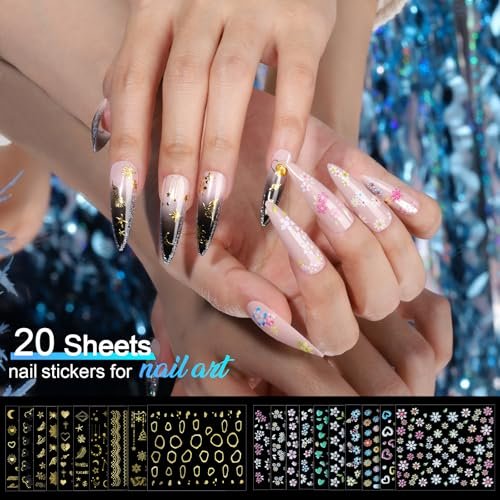 Teenitor Nail Charms and Nail Stickers Kit: 8 Boxes of Rhinestones, Gems, Pearls & 20 Sheets of Nail Art Stickers for 3D Nail Designs - görsel 12