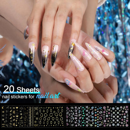 Teenitor Nail Charms and Nail Stickers Kit: 8 Boxes of Rhinestones, Gems, Pearls & 20 Sheets of Nail Art Stickers for 3D Nail Designs