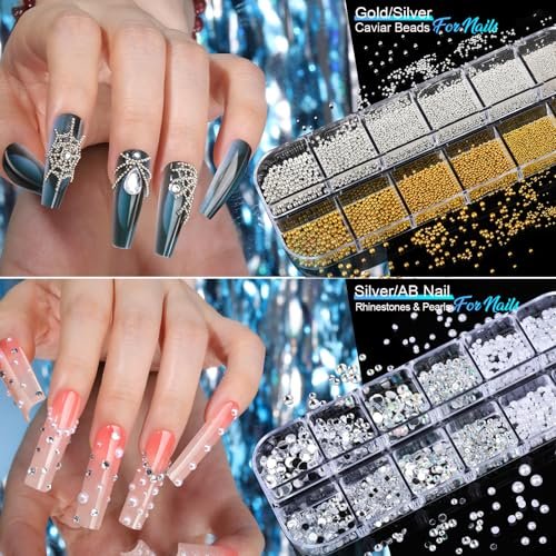 Teenitor Nail Charms and Nail Stickers Kit: 8 Boxes of Rhinestones, Gems, Pearls & 20 Sheets of Nail Art Stickers for 3D Nail Designs - görsel 8