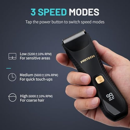 PRITECH Manscape Body Hair Trimmer – Waterproof Pubic & Ball Trimmer with Ceramic Blade, Electric Razor for Men, USB-C, Wet/Dry, Nick-Free Grooming Kit Avelisse